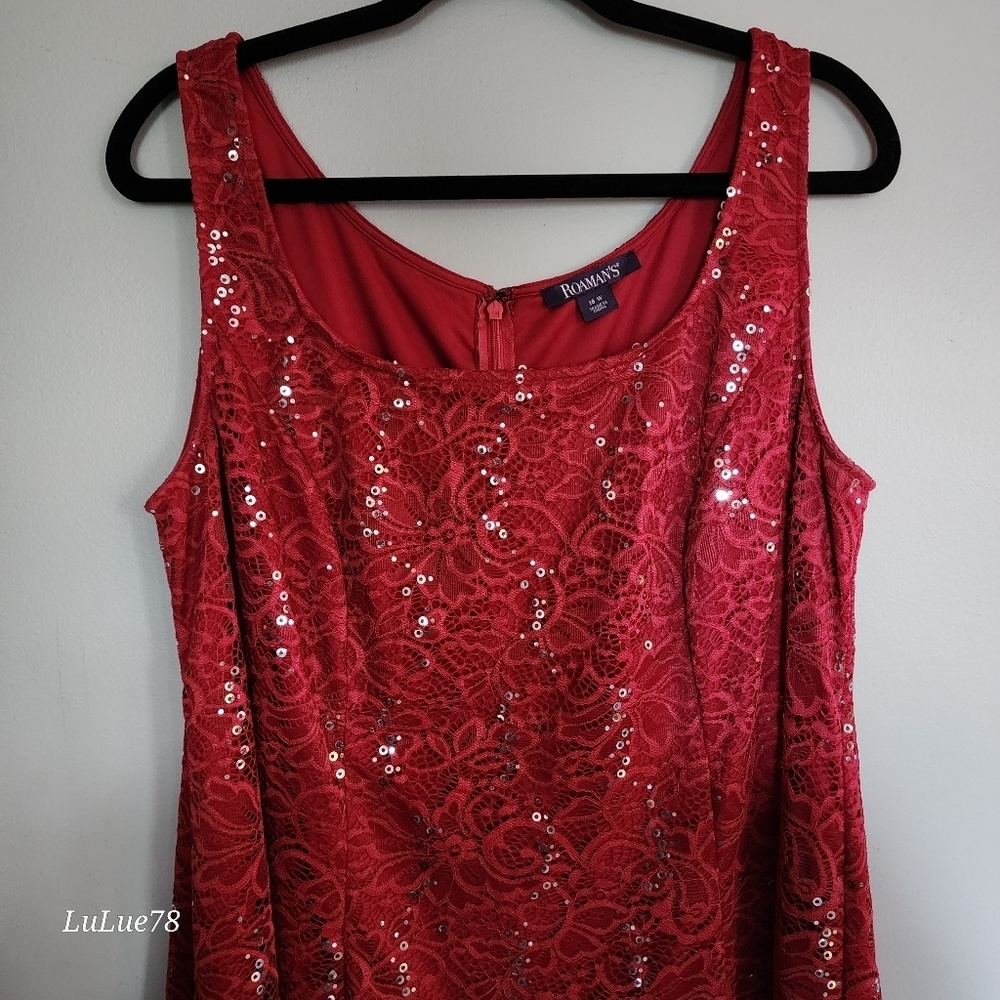 Roaman's Elegant Red Lace Sequin Women's Matching Duster & Dress Set 18W - Picture 11 of 15
